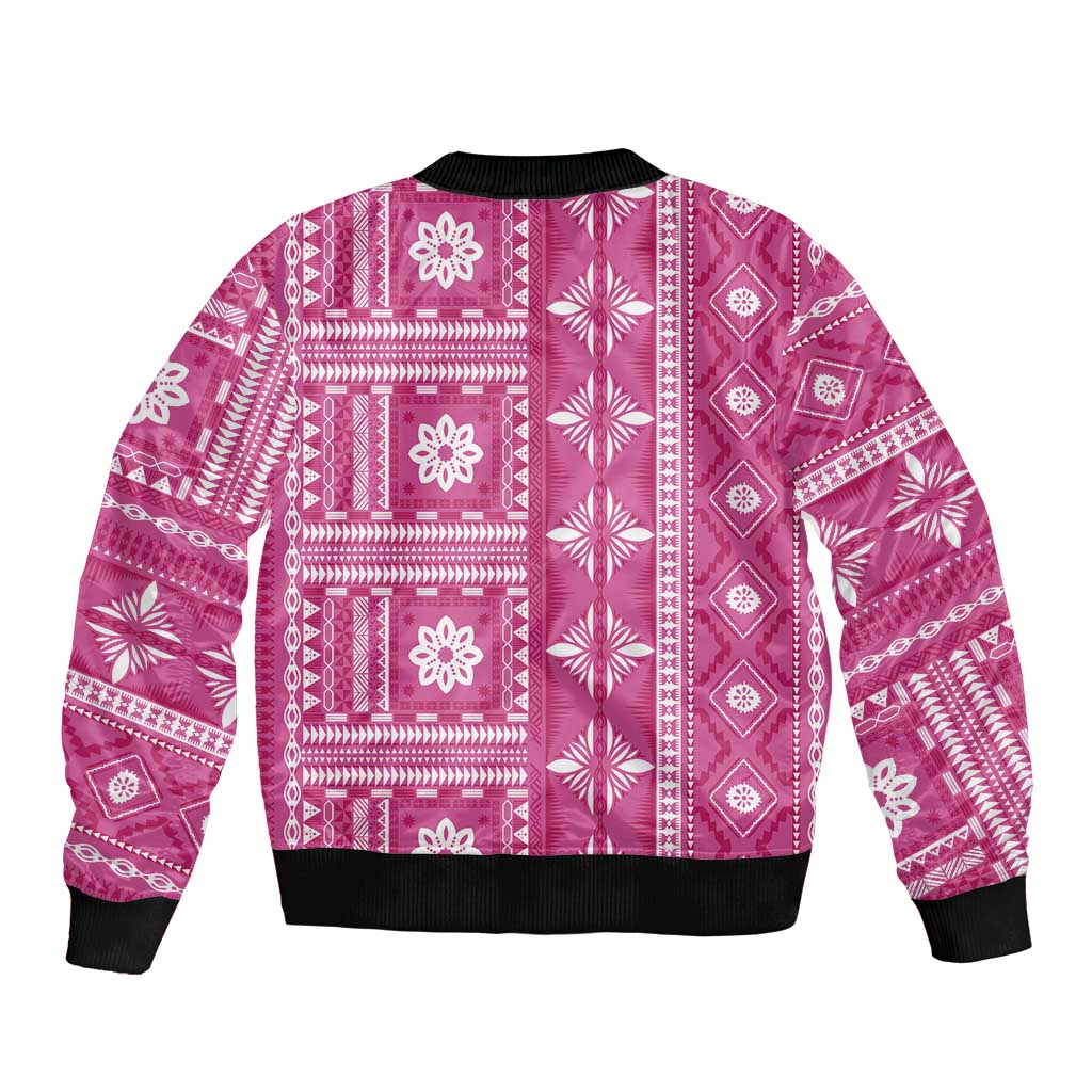 Fiji Masi All Pink Sleeve Zip Bomber Jacket Tapa Pattern - Polynesian Pride