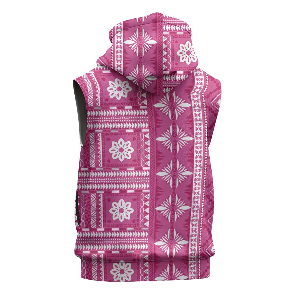 Fiji Masi All Pink Sleeveless Hoodie Tapa Pattern - Polynesian Pride