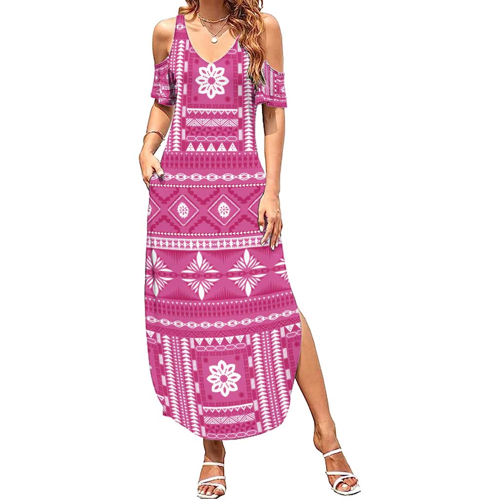 Fiji Masi All Pink Summer Maxi Dress Tapa Pattern - Polynesian Pride