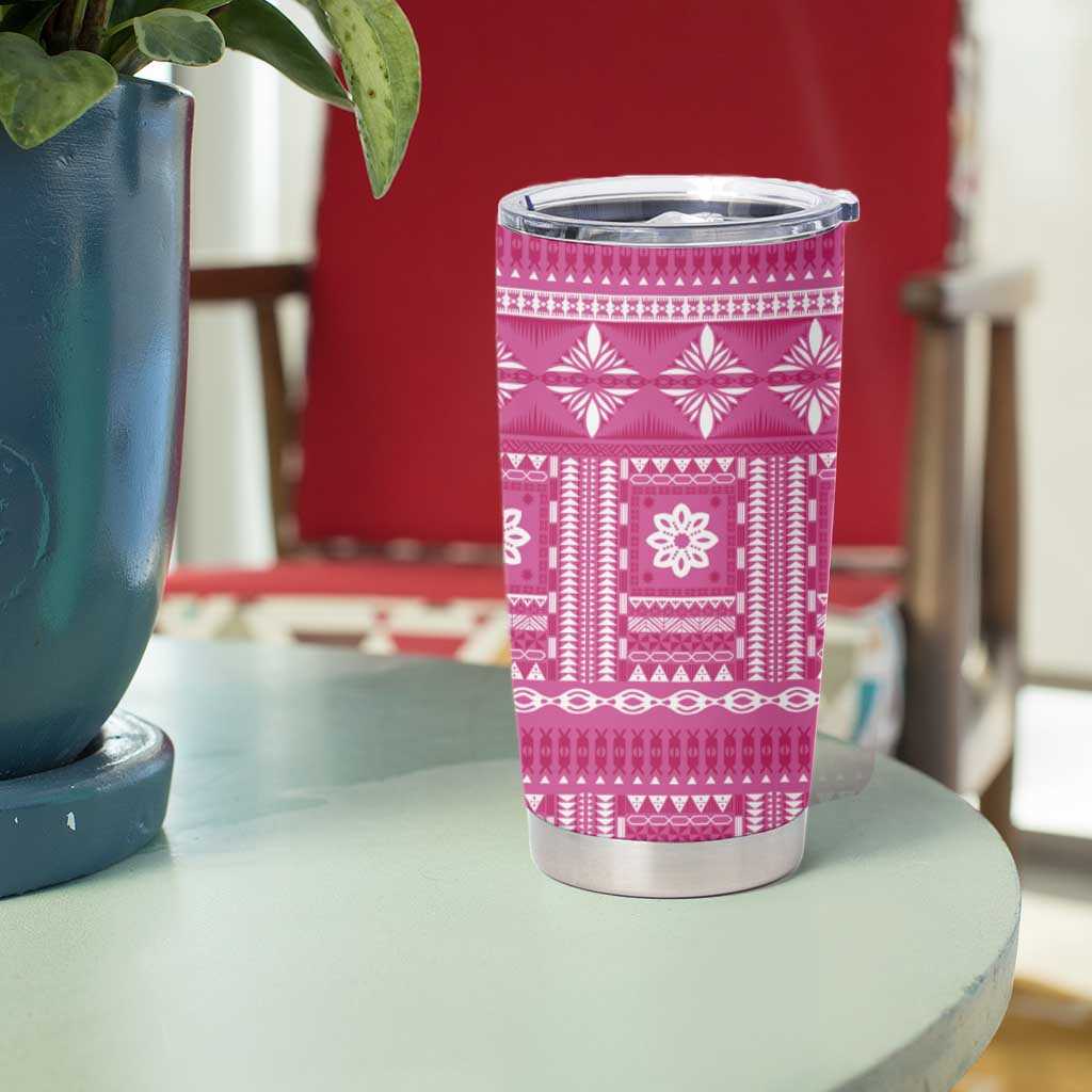 Fiji Masi All Pink Tumbler Cup Tapa Pattern - Polynesian Pride
