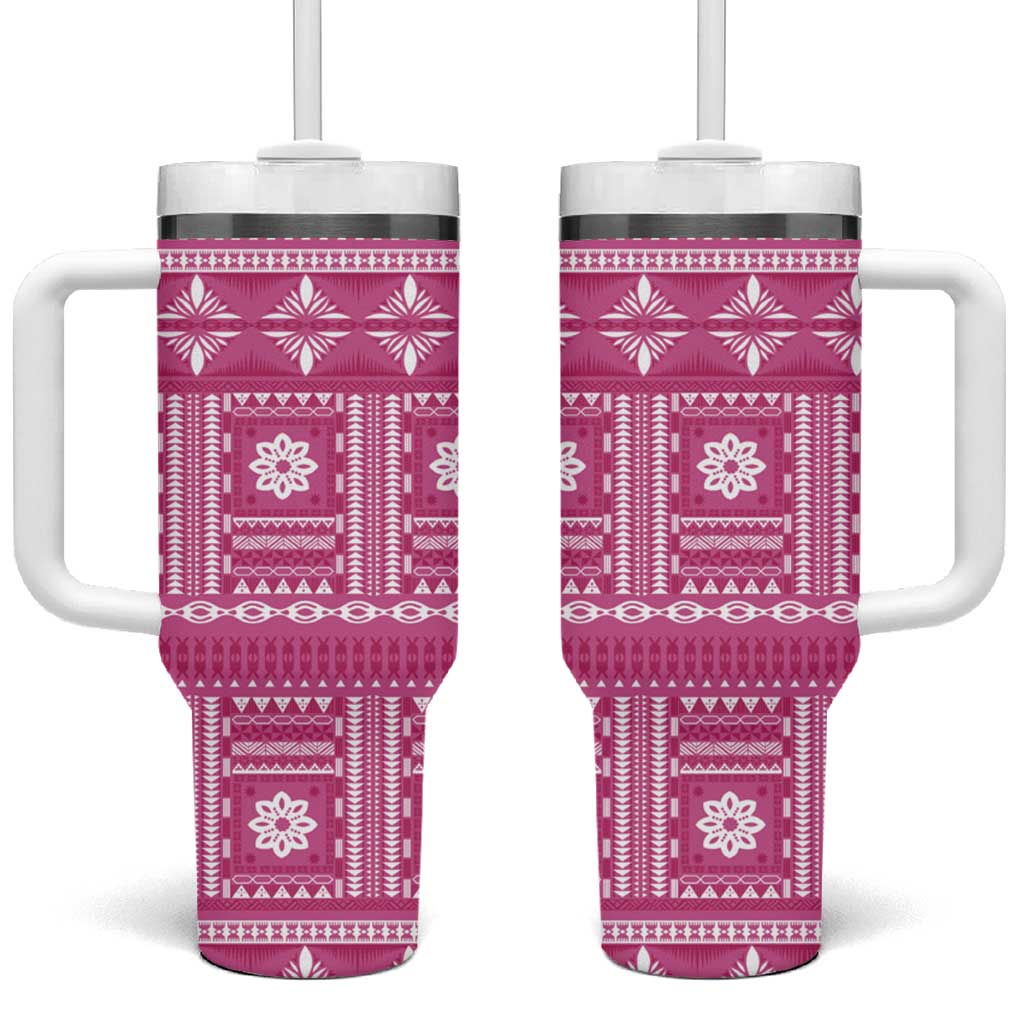 Fiji Masi All Pink Tumbler With Handle Tapa Pattern - Polynesian Pride