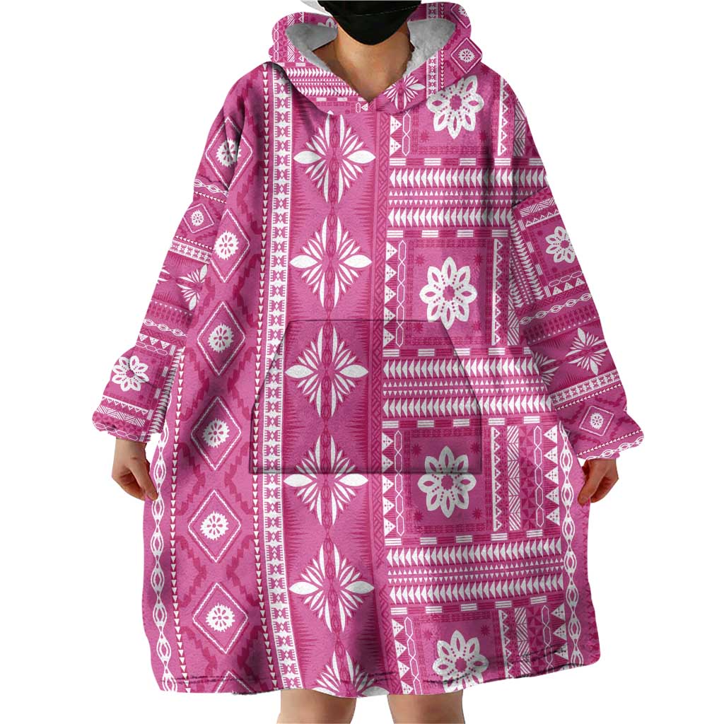 Fiji Masi All Pink Wearable Blanket Hoodie Tapa Pattern - Polynesian Pride