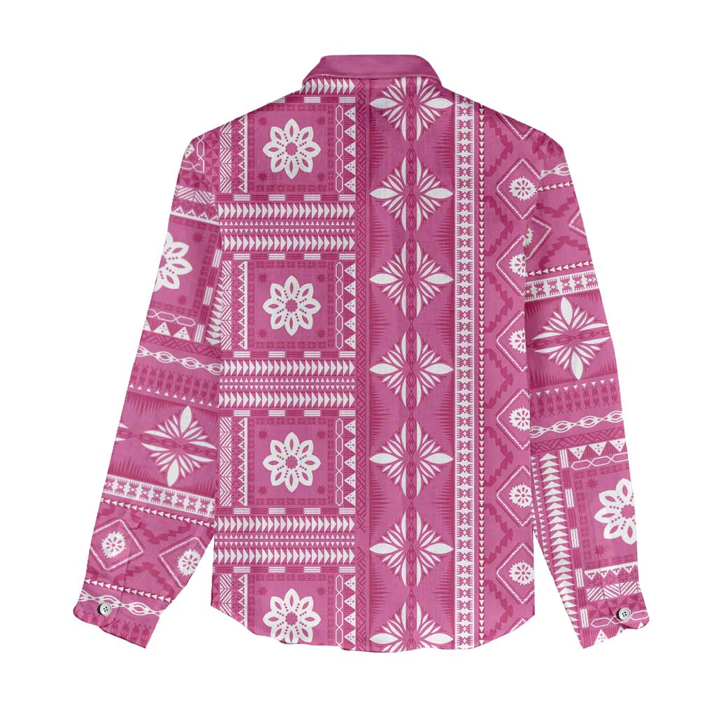 Fiji Masi All Pink Women Casual Shirt Tapa Pattern - Polynesian Pride