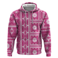 Fiji Masi All Pink Zip Hoodie Tapa Pattern - Polynesian Pride