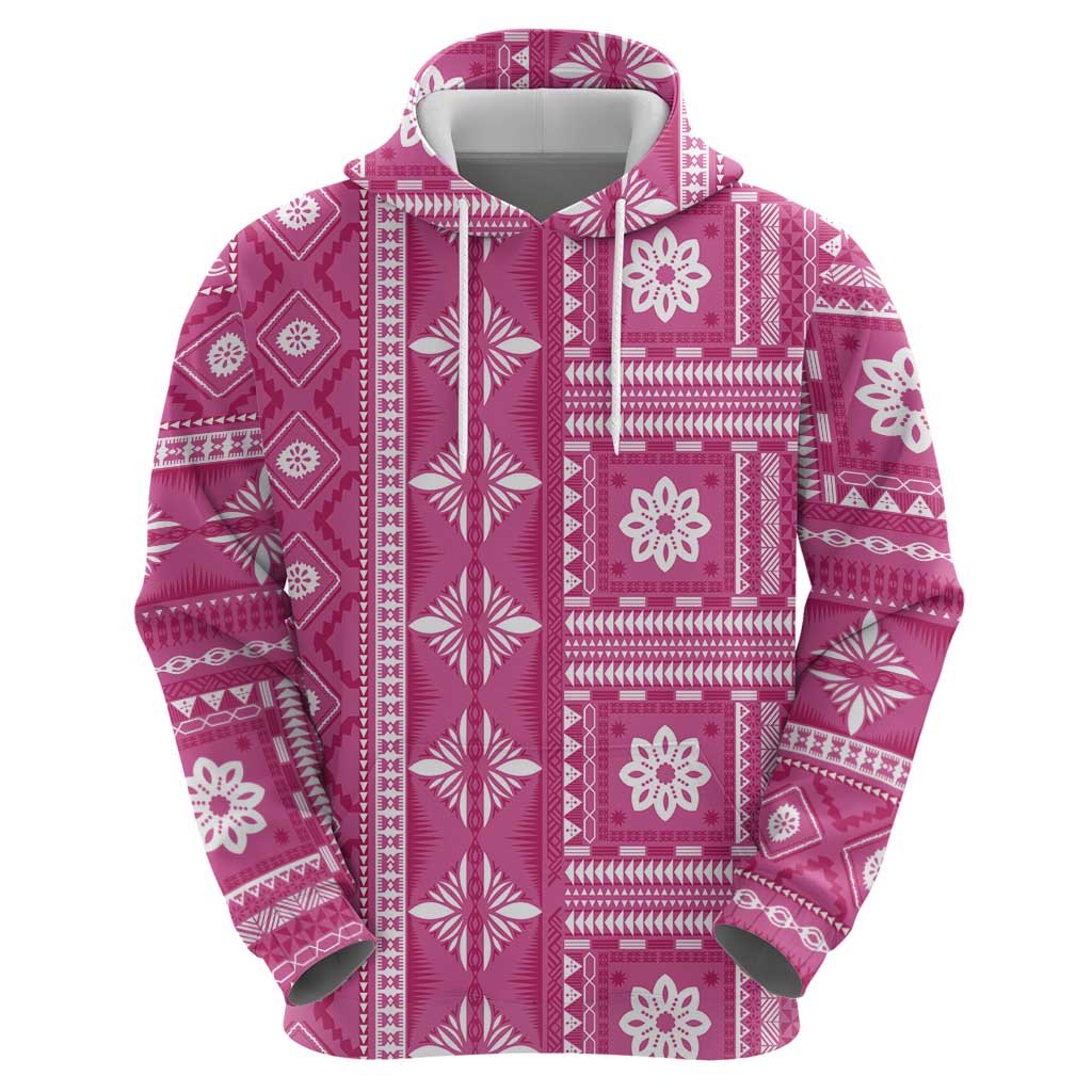 Fiji Masi All Pink Zip Hoodie Tapa Pattern - Polynesian Pride