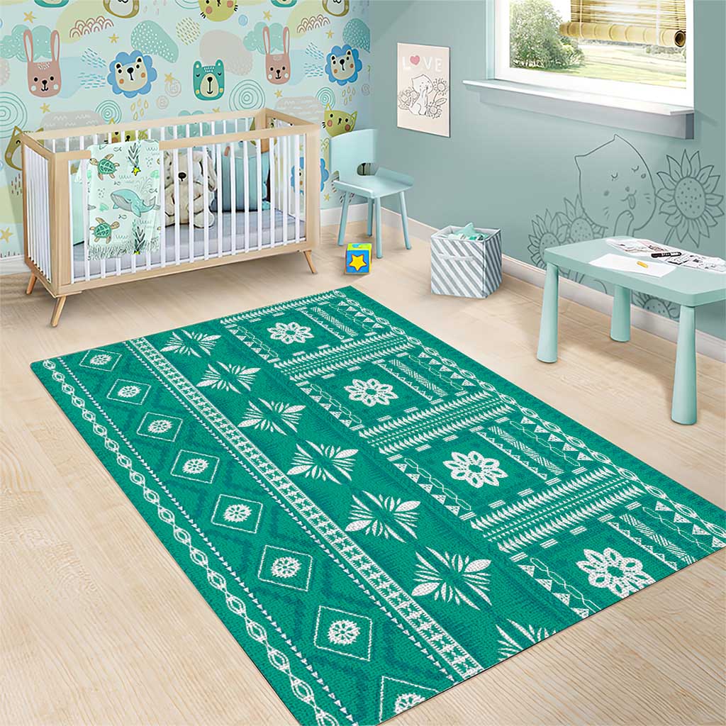 Fiji Masi All Teal Area Rug Tapa Pattern - Polynesian Pride