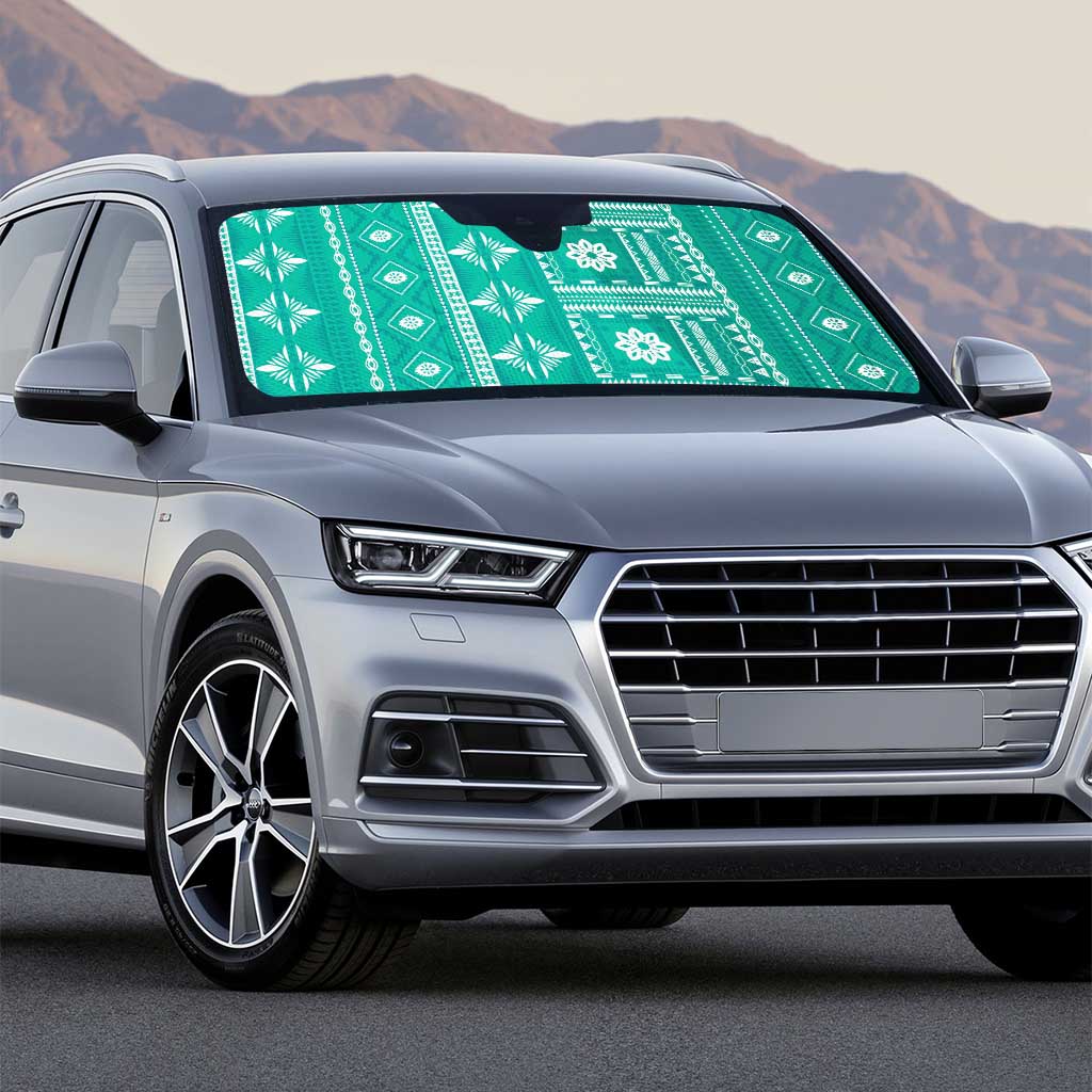 Fiji Masi All Teal Auto Sun Shade Tapa Pattern - Polynesian Pride