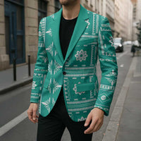 Fiji Masi All Teal Blazer Tapa Pattern - Polynesian Pride