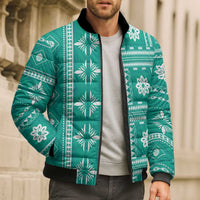 Fiji Masi All Teal Bomber Puffer Jacket Tapa Pattern - Polynesian Pride