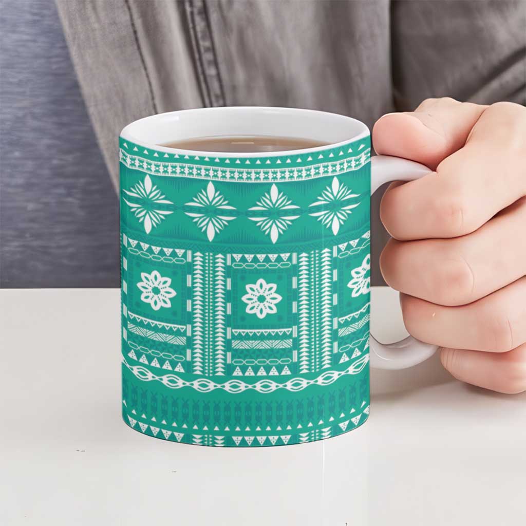 Fiji Masi All Teal Ceramic Mug Tapa Pattern - Polynesian Pride