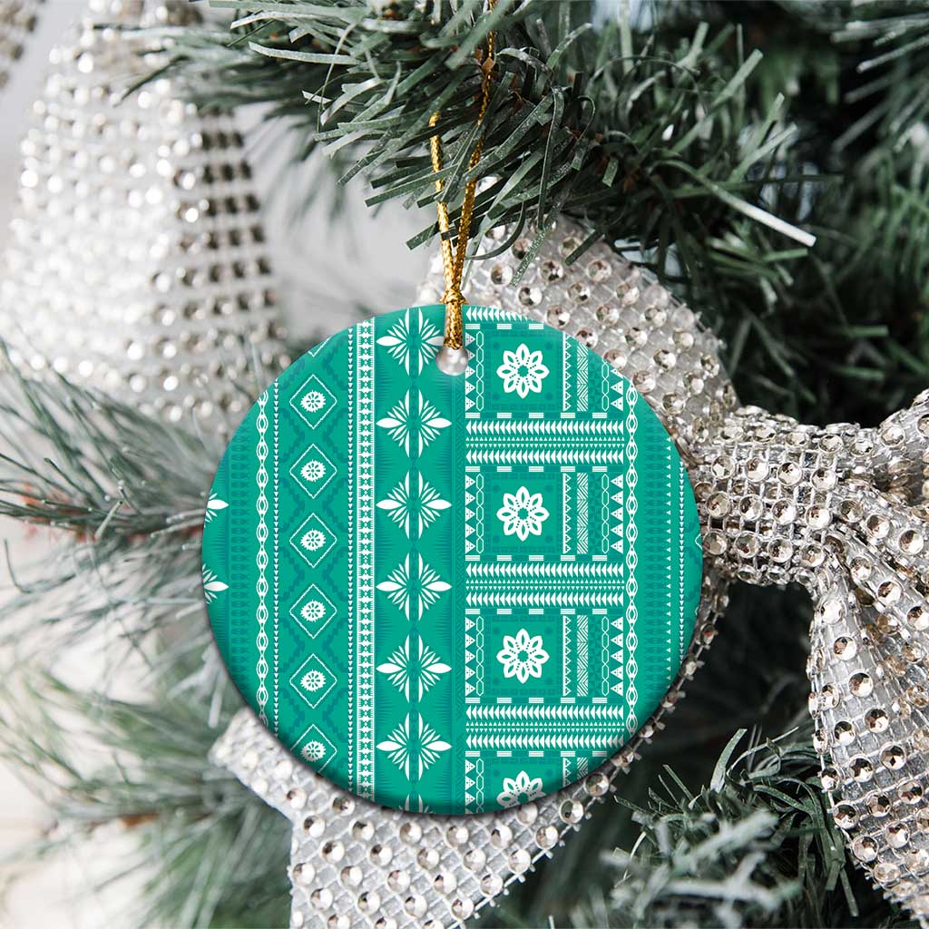 Fiji Masi All Teal Ceramic Ornament Tapa Pattern - Polynesian Pride