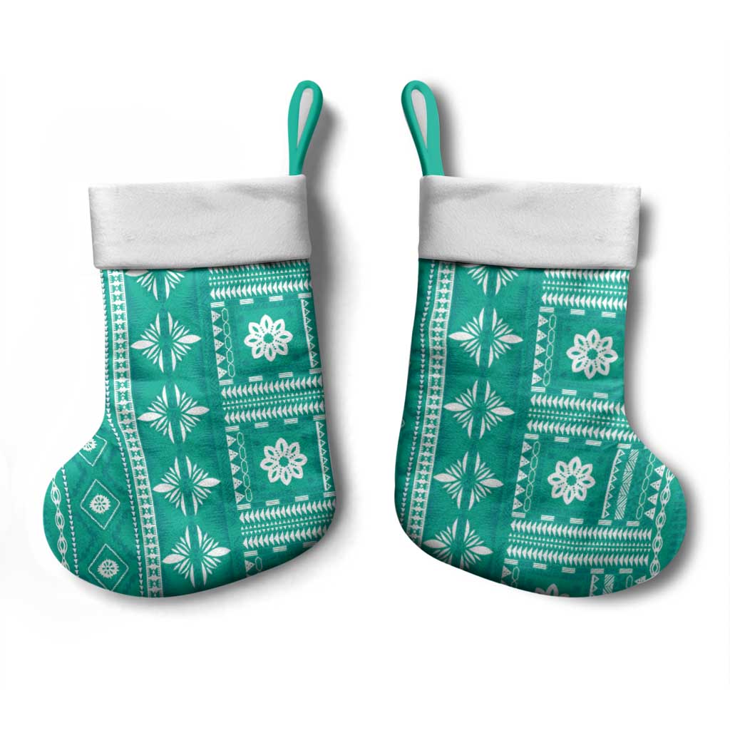 Fiji Masi All Teal Christmas Stocking Tapa Pattern - Polynesian Pride