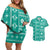 Fiji Masi All Teal Couples Matching Off Shoulder Short Dress and Hawaiian Shirt Tapa Pattern - Polynesian Pride