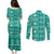 Fiji Masi All Teal Couples Matching Puletasi and Long Sleeve Button Shirt Tapa Pattern - Polynesian Pride