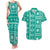 Fiji Masi All Teal Couples Matching Tank Maxi Dress and Hawaiian Shirt Tapa Pattern - Polynesian Pride