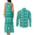 Fiji Masi All Teal Couples Matching Tank Maxi Dress and Long Sleeve Button Shirt Tapa Pattern - Polynesian Pride