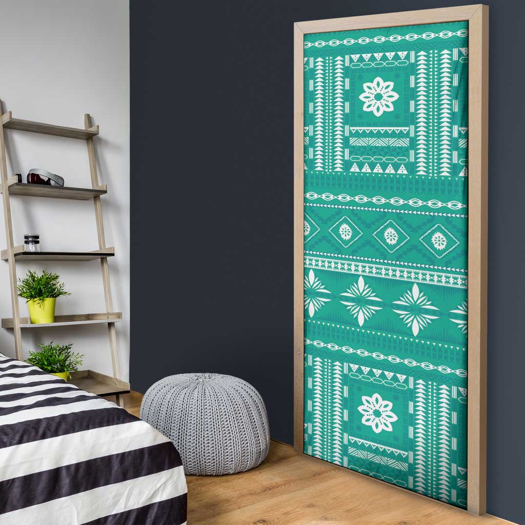 Fiji Masi All Teal Door Cover Tapa Pattern - Polynesian Pride