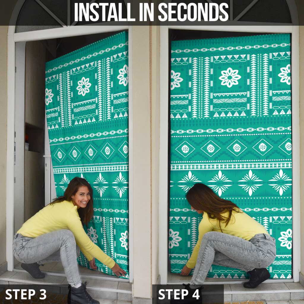 Fiji Masi All Teal Door Cover Tapa Pattern - Polynesian Pride