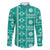 Fiji Masi All Teal Family Matching Off The Shoulder Long Sleeve Dress and Hawaiian Shirt Tapa Pattern - Polynesian Pride