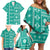 Fiji Masi All Teal Family Matching Off Shoulder Short Dress and Hawaiian Shirt Tapa Pattern - Polynesian Pride