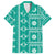 Fiji Masi All Teal Family Matching Off Shoulder Short Dress and Hawaiian Shirt Tapa Pattern - Polynesian Pride