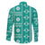 Fiji Masi All Teal Family Matching Off Shoulder Short Dress and Hawaiian Shirt Tapa Pattern - Polynesian Pride