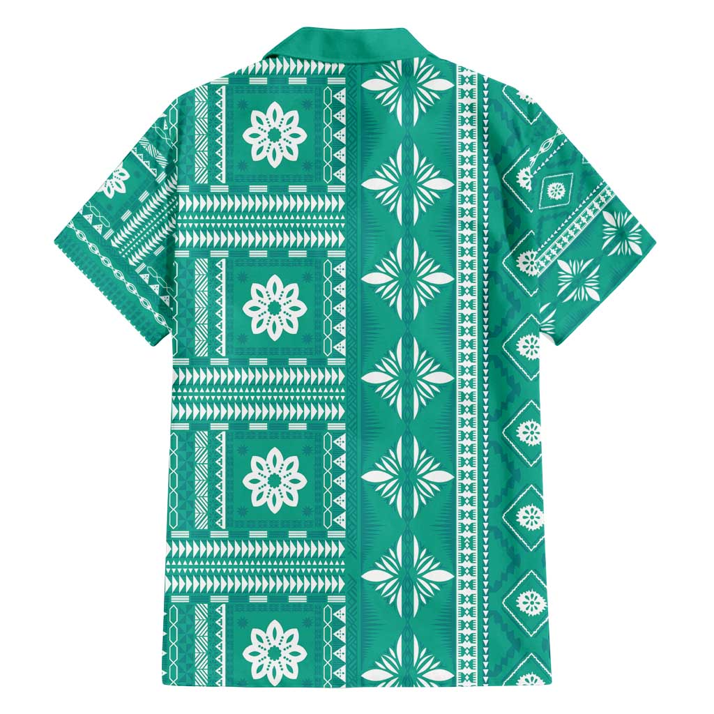 Fiji Masi All Teal Family Matching Tank Maxi Dress and Hawaiian Shirt Tapa Pattern - Polynesian Pride
