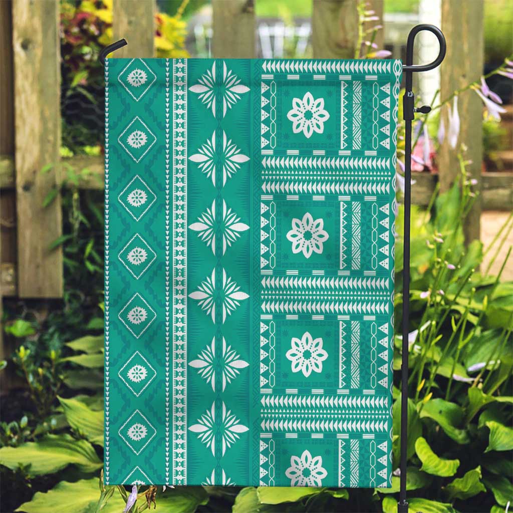 Fiji Masi All Teal Garden Flag Tapa Pattern - Polynesian Pride