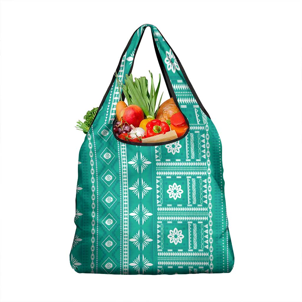 Fiji Masi All Teal Grocery Bag Tapa Pattern - Polynesian Pride