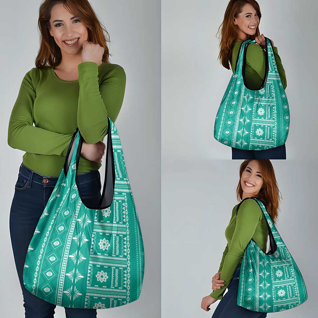 Fiji Masi All Teal Grocery Bag Tapa Pattern - Polynesian Pride