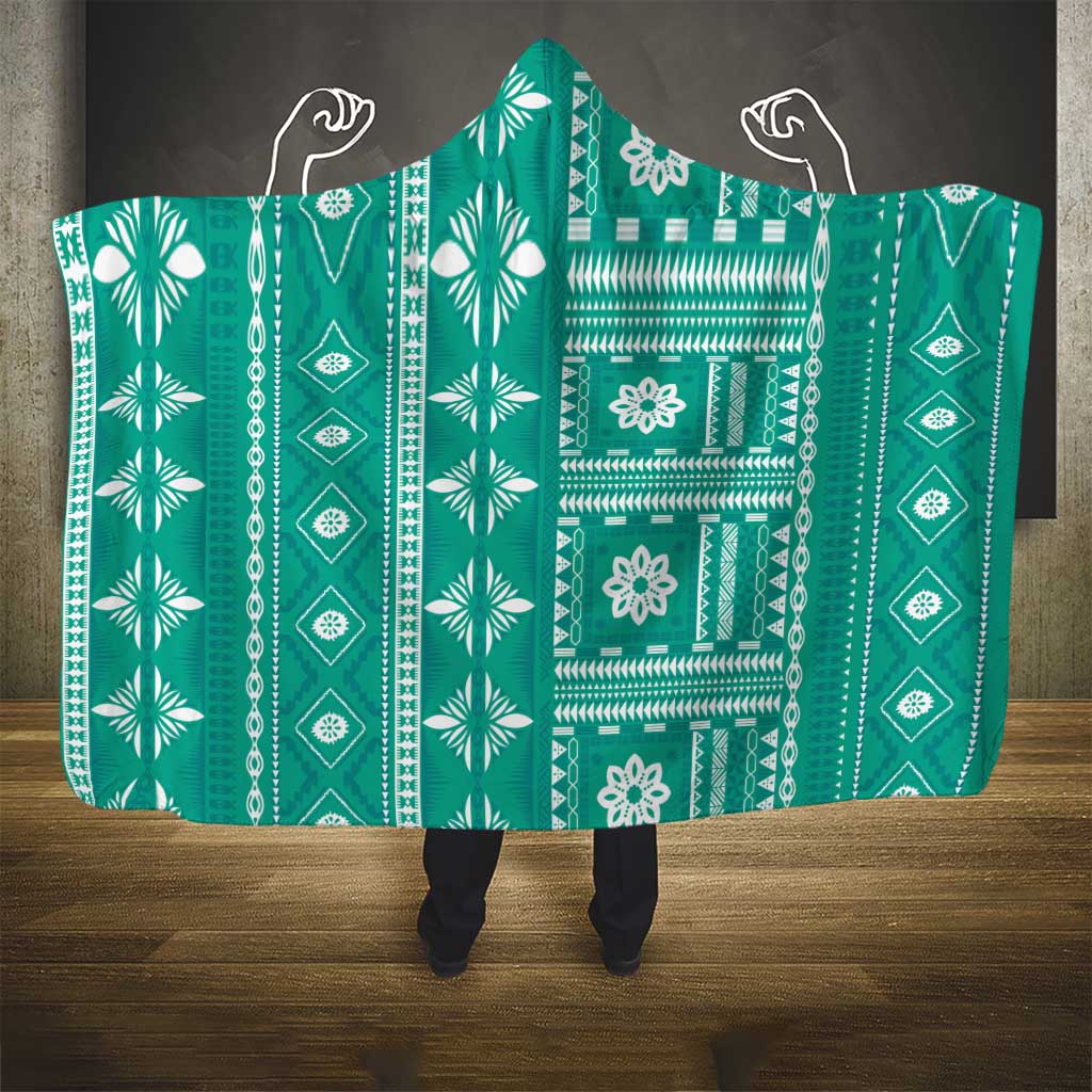 Fiji Masi All Teal Hooded Blanket Tapa Pattern - Polynesian Pride
