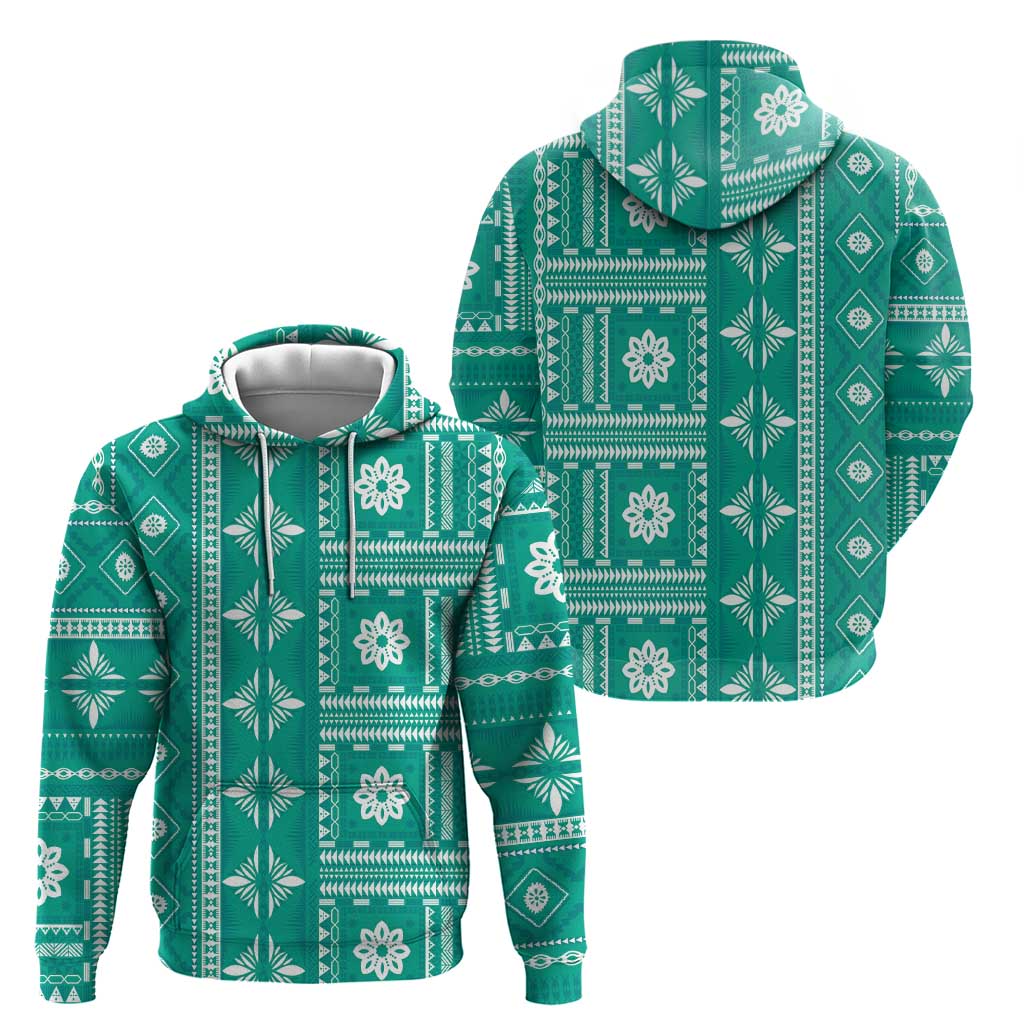 Fiji Masi All Teal Hoodie Tapa Pattern - Polynesian Pride