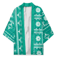 Fiji Masi All Teal Kimono Tapa Pattern - Polynesian Pride