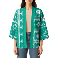 Fiji Masi All Teal Kimono Tapa Pattern - Polynesian Pride