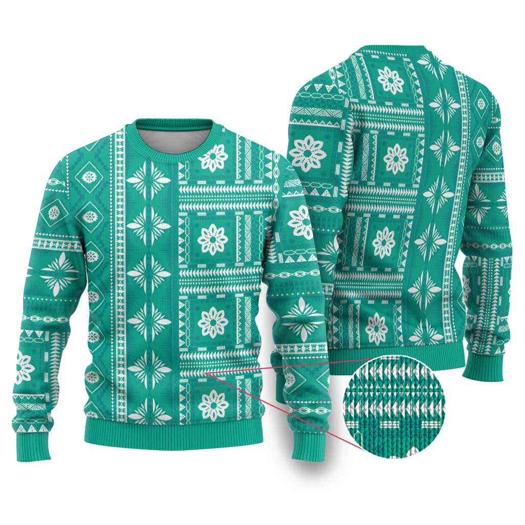 Fiji Masi All Teal Ugly Christmas Sweater Tapa Pattern - Polynesian Pride