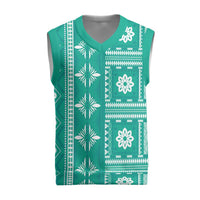 Fiji Masi All Teal Christmas Knitted V-Neck Vest Tapa Pattern - Polynesian Pride