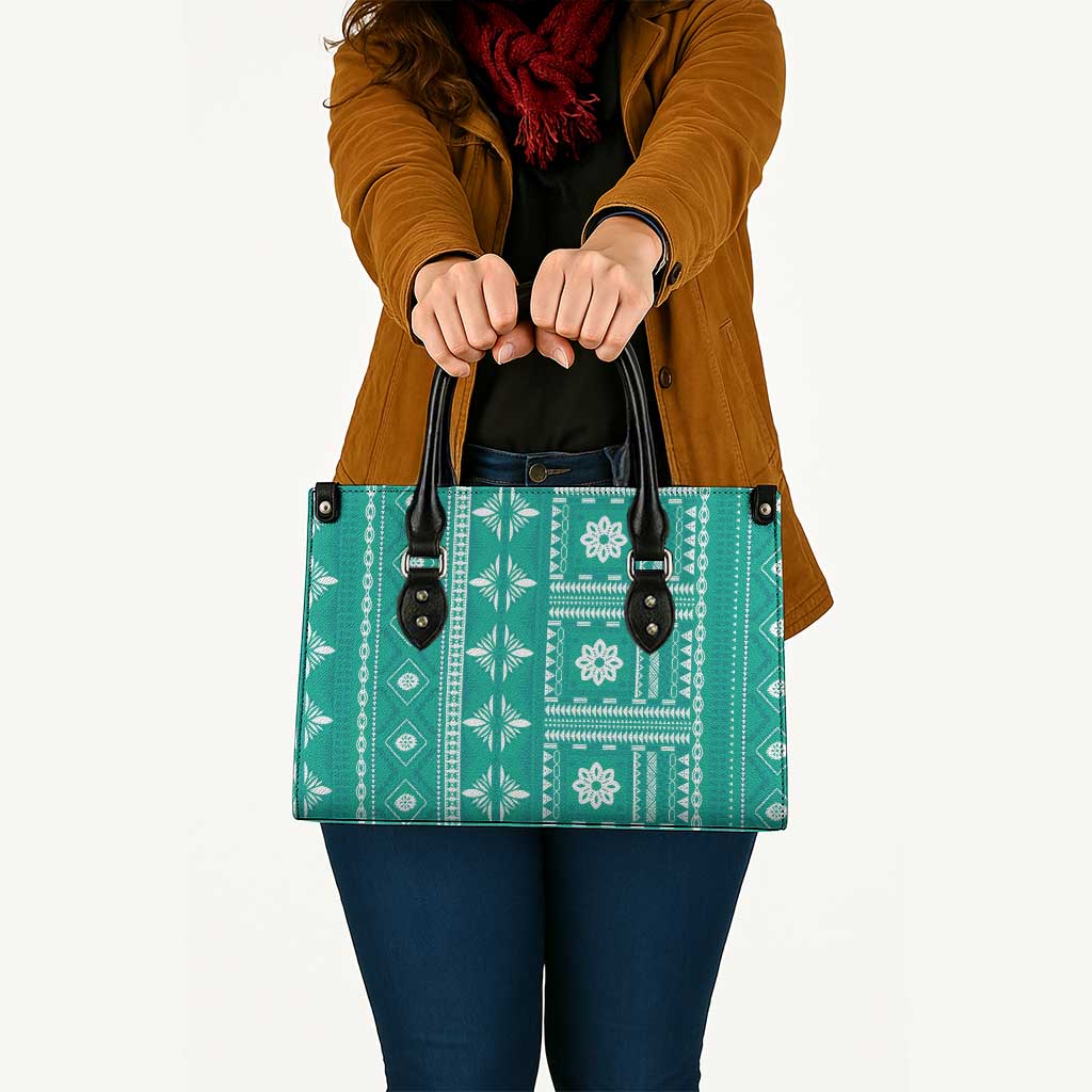 Fiji Masi All Teal Leather Bag Tapa Pattern - Polynesian Pride
