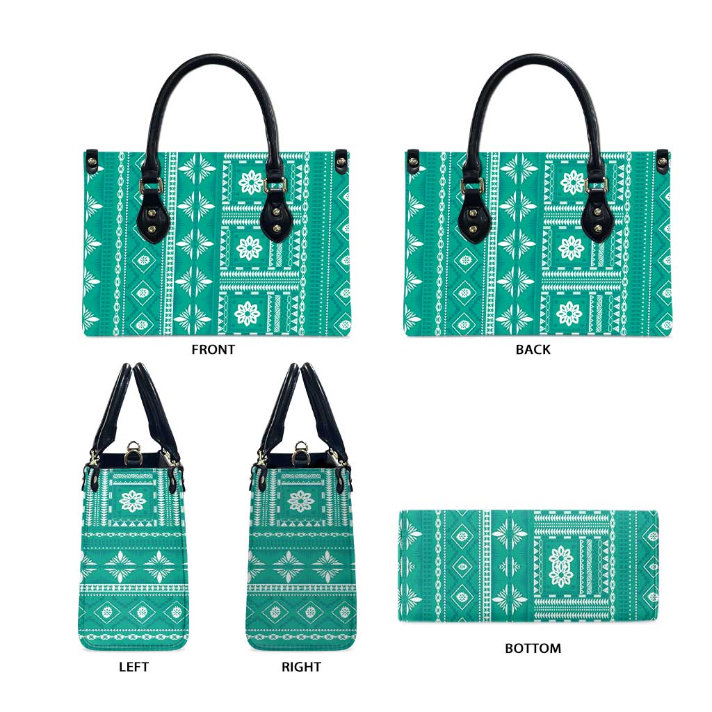 Fiji Masi All Teal Leather Bag Tapa Pattern - Polynesian Pride