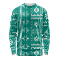 Fiji Masi All Teal Long Sleeve Shirt Tapa Pattern - Polynesian Pride