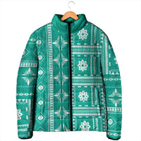 Fiji Masi All Teal Padded Jacket Tapa Pattern - Polynesian Pride
