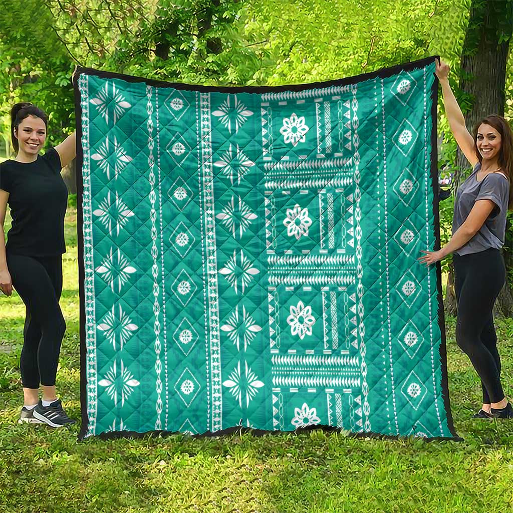 Fiji Masi All Teal Quilt Tapa Pattern - Polynesian Pride