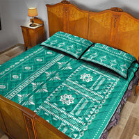 Fiji Masi All Teal Quilt Bed Set Tapa Pattern - Polynesian Pride