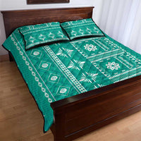 Fiji Masi All Teal Quilt Bed Set Tapa Pattern - Polynesian Pride