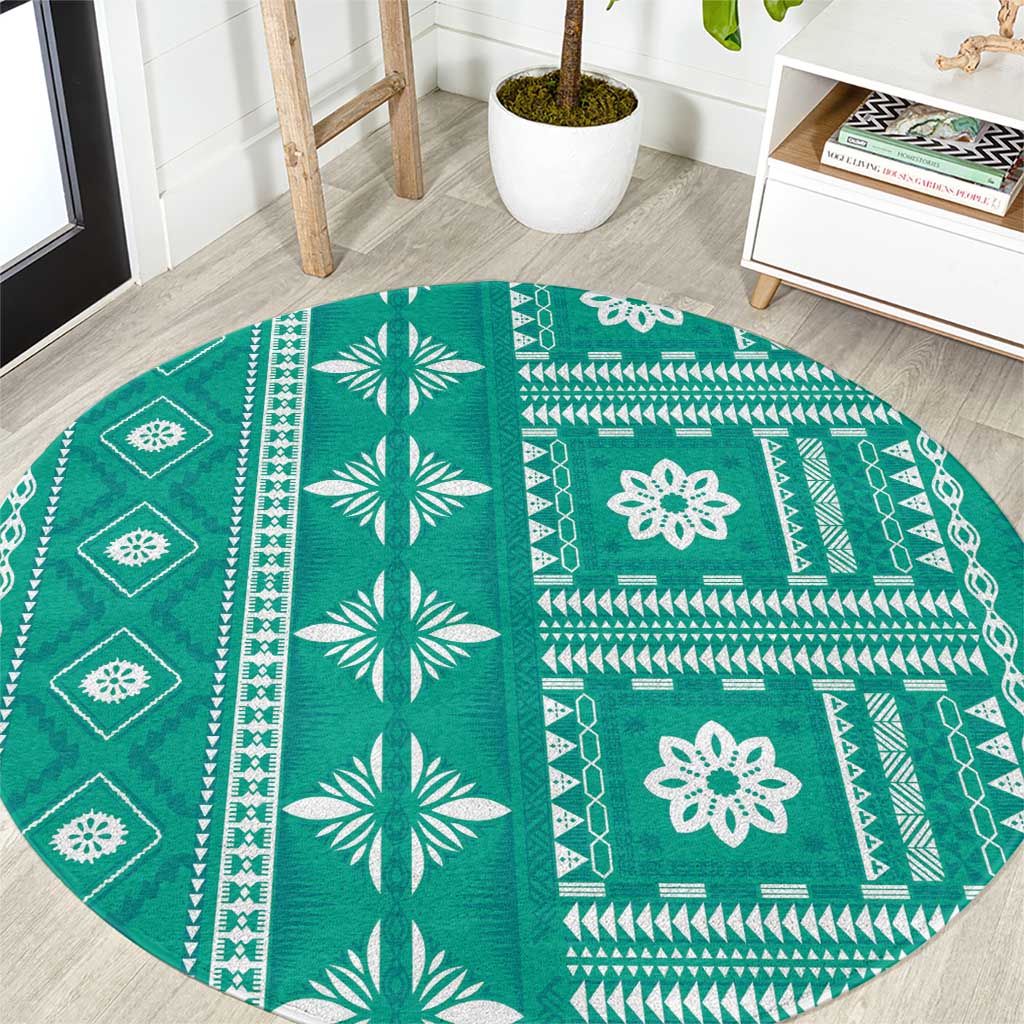 Fiji Masi All Teal Round Carpet Tapa Pattern - Polynesian Pride