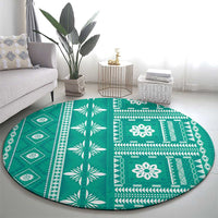 Fiji Masi All Teal Round Carpet Tapa Pattern - Polynesian Pride