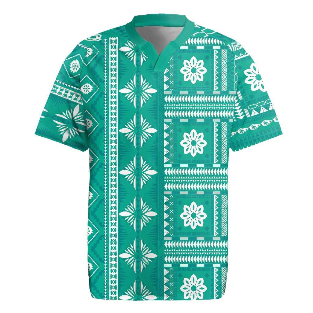 Fiji Masi All Teal Rugby Jersey Tapa Pattern - Polynesian Pride