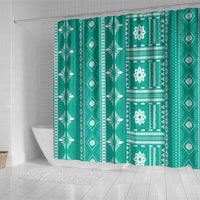 Fiji Masi All Teal Shower Curtain Tapa Pattern - Polynesian Pride