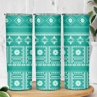 Fiji Masi All Teal Skinny Tumbler Tapa Pattern - Polynesian Pride