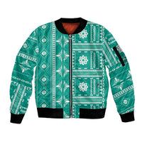 Fiji Masi All Teal Sleeve Zip Bomber Jacket Tapa Pattern - Polynesian Pride