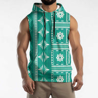 Fiji Masi All Teal Sleeveless Hoodie Tapa Pattern - Polynesian Pride
